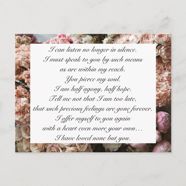 Carte Postale Romantique Blush Rose Floral Jane Austen Love Cita (Devant)