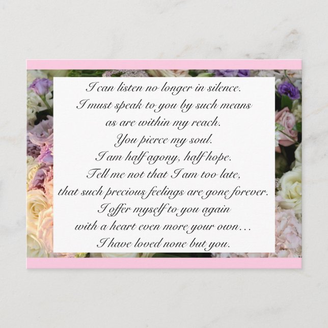 Carte Postale Romantique Blush Rose Floral Jane Austen Love Cita (Devant)