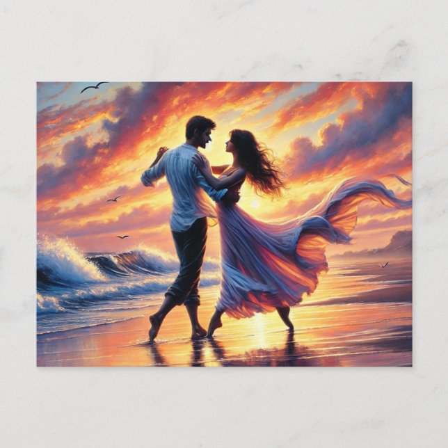 Carte Postale Romantique Couple Danser sur la plage (Devant)