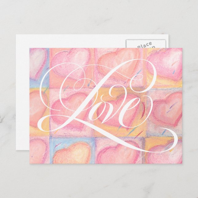 Carte Postale Romantique Élégant rose Pastel Love Heart Letters (Devant / Derrière)