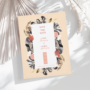 Carte Postale Romantique Fleurs Noires sur Fond Rose Mariage Épa