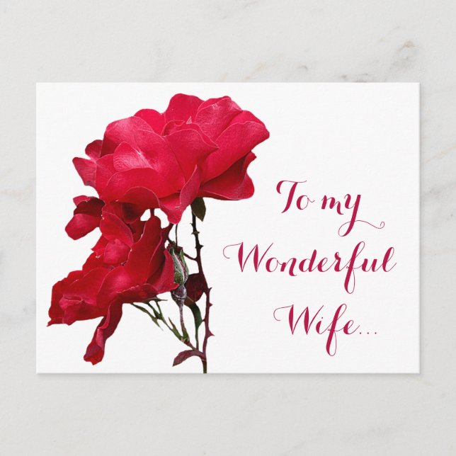 Carte Postale Romantique Happy Valentine rouge fleurs de rose fl (Devant)