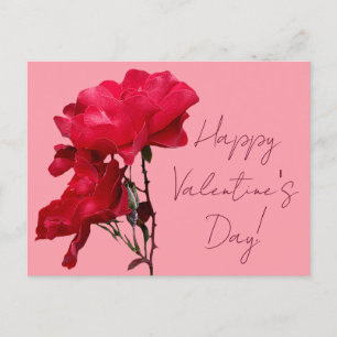 Carte Postale Romantique Happy Valentine rouge fleurs de rose fl