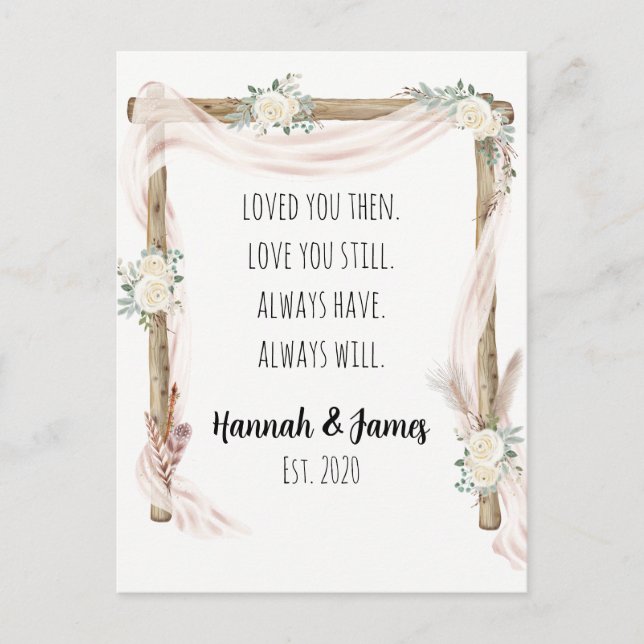Carte Postale Romantique Je t'aime Anniversaire Boho Warercolor (Devant)