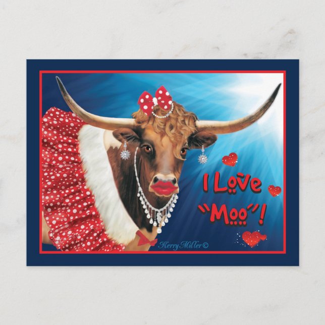 Carte Postale Romantique Longhorn Vache Valentine (Devant)