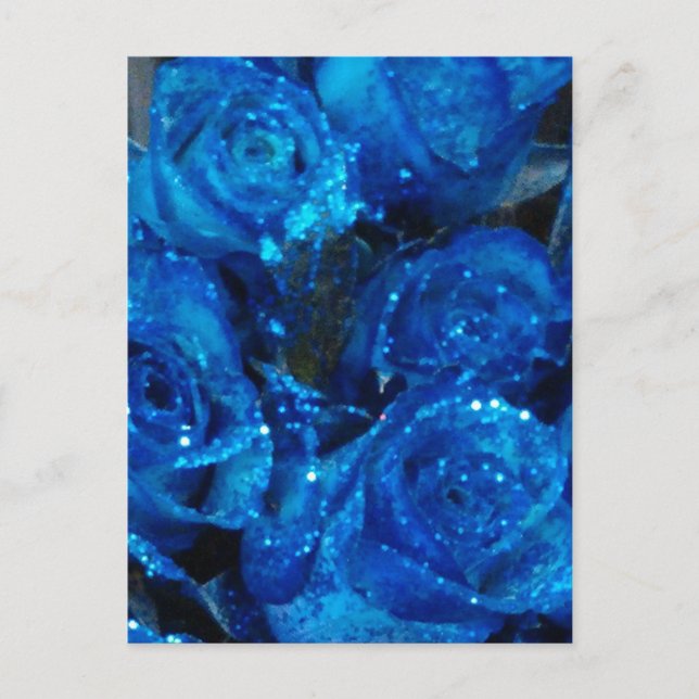 Carte Postale Romantique Love Blue Glitter Glamour Roses (Devant)
