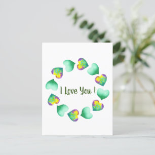 Carte Postale Romantique Mignon Aquarelle Vert Saint Valentin  