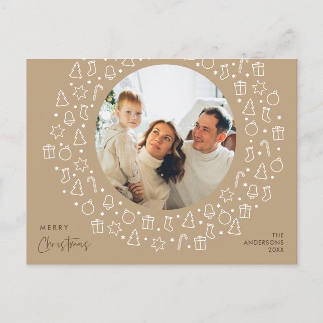 Carte Postale Romantique moderne, Joyeux Noël Photo de famille (Devant)