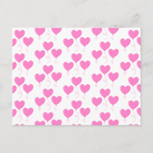Carte Postale Romantique Motif de ballons de coeur rose.