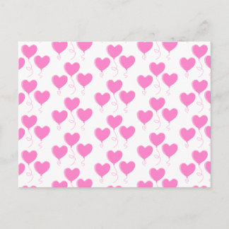 Carte Postale Romantique Motif de ballons de coeur rose.