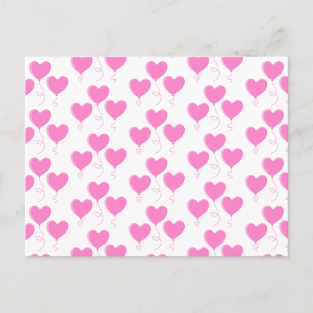Carte Postale Romantique Motif de ballons de coeur rose. (Devant)