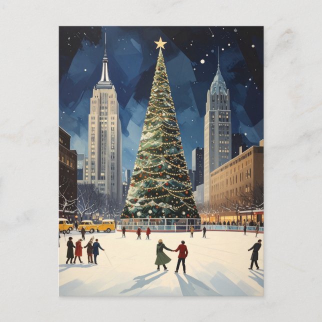 Carte Postale Romantique New York hiver Patinage sur glace Voyag (Devant)