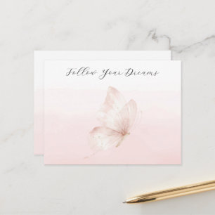 Carte Postale Romantique Papillon Rose Ombre Blush  