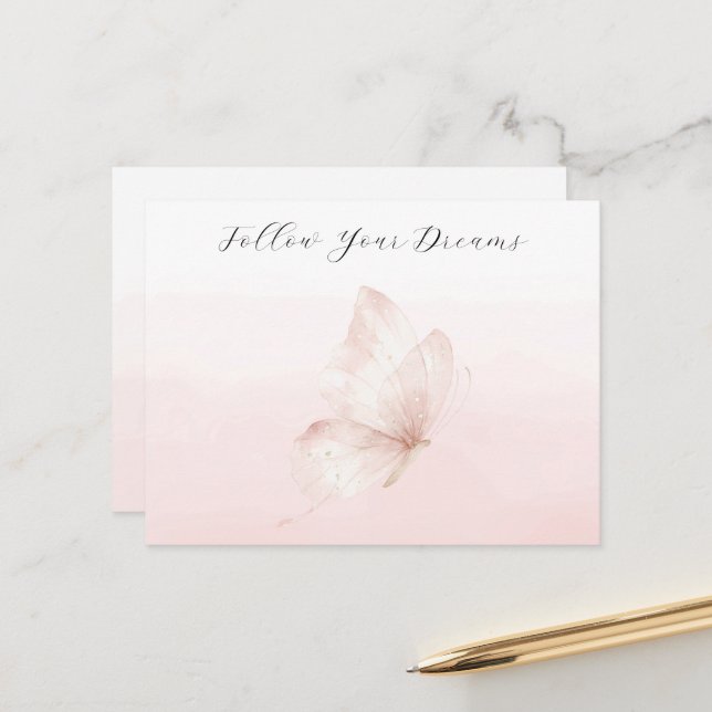 Carte Postale Romantique Papillon Rose Ombre Blush   (Devant/Arrière en situation)