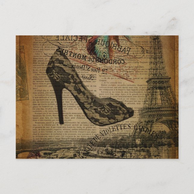 Carte Postale romantique Paris eiffel tower girly lace stiletto (Devant)