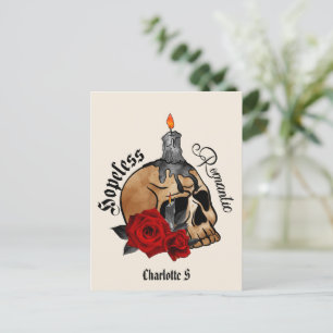 Carte Postale Romantique sans espoir - Crâne gothique, Rose roug