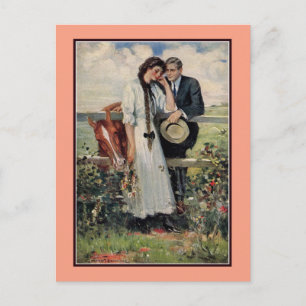 Carte Postale Romantique vintage couple et peinture à cheval