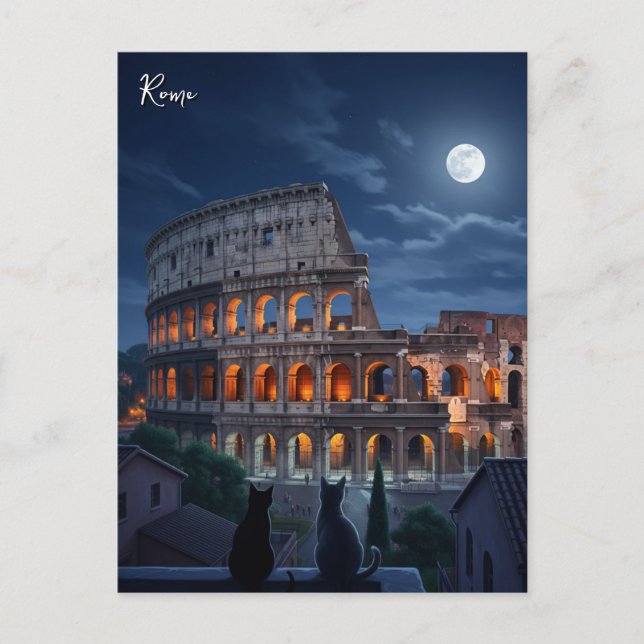 Carte Postale Rome Colosseum chats la nuit (Devant)