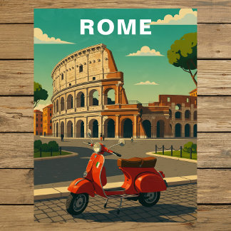Carte Postale Rome Italie Ancien Colisée & Scooter Vintage