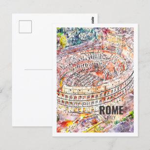 Carte Postale Rome Italie célèbre Voyage aquarelle croquis