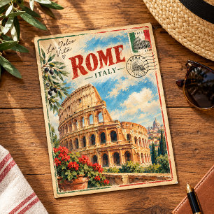 Carte Postale Rome Italie Colisée Voyage Souvenir Rétro Italien
