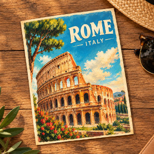 Carte Postale Rome Italie Colisée Voyage Souvenir Rétro Italien