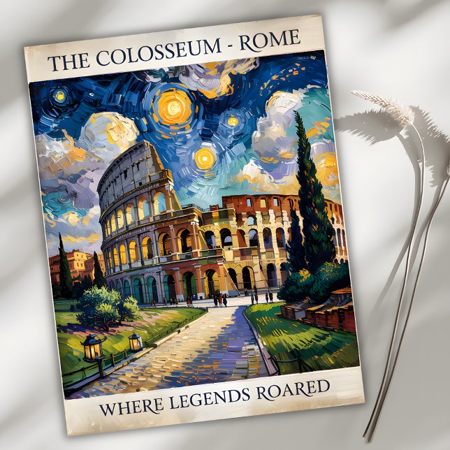 Carte Postale Rome Italie Colisée Voyage Van Gogh Starry Nuit (Italy Rome Colosseum in Van Gogh Starry Night Style)