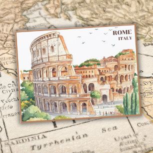 Carte Postale Rome Italie Colosseum Travel Art Cartoon