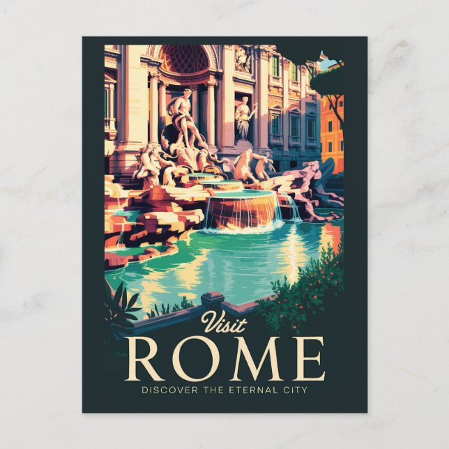 Carte Postale Rome Italie Trevi Fontaine Illustration Voyage Art (Devant)