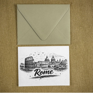 Carte Postale Rome Vintage Italie Paysage Urbain Dessin au Crayo
