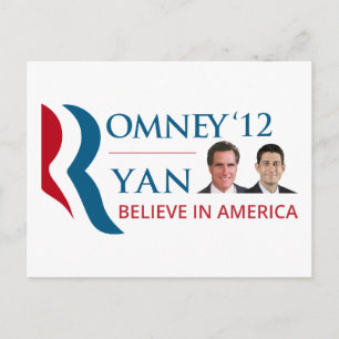 Carte Postale Romney / Ryan 2012 pour le président et vice-prési