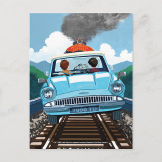 Carte Postale Ron & HARRY POTTER™ en voiture volante pour Poudla