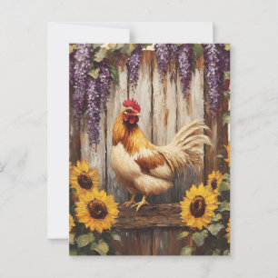 Carte Postale Rooster rustique de ferme avec tournesol et Wister