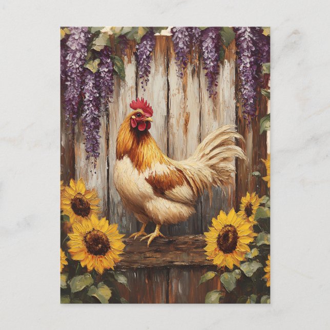 Carte Postale Rooster rustique de ferme avec tournesol et Wister (Devant)