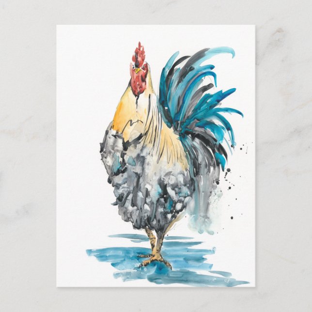 Carte Postale Rooster Splash - Aquarelle Portrait (Devant)
