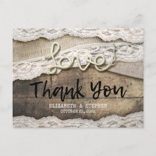 Carte Postale Rope d'amour rustique Burlap Mariage de dentelle M