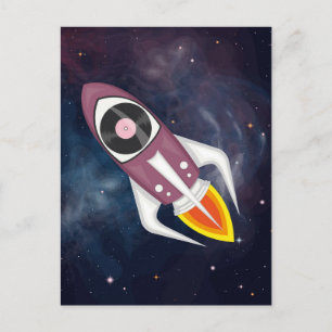 Carte Postale Roquette de musique violette dans l'espace