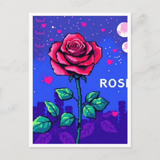 Carte Postale Rosa pixelada estilo retro (Devant)