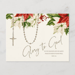 Carte Postale Rosaire Poinsettias de Noël Joyeux Noël