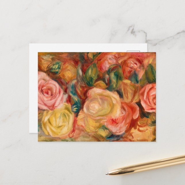 Carte Postale Rose, 1912 par Pierre-Auguste Renoir (Devant/Arrière en situation)
