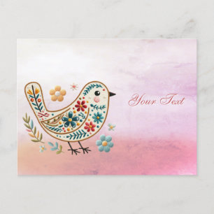 Carte postale rose à broderie florale Little Bird