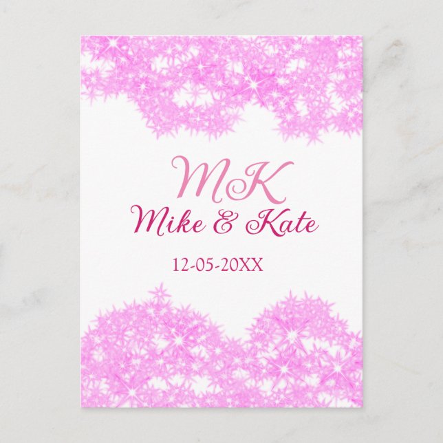 Carte Postale rose ajouter nom de couple date monogramme parties (Devant)