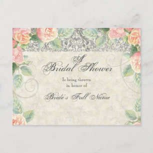 Carte Postale Rose anglais et Silver Bridal Shower Invitation