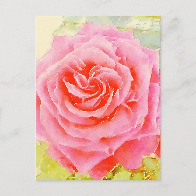 Carte postale rose aquarelle (Devant)