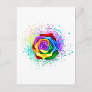 Carte Postale Rose arc-en-ciel colorée