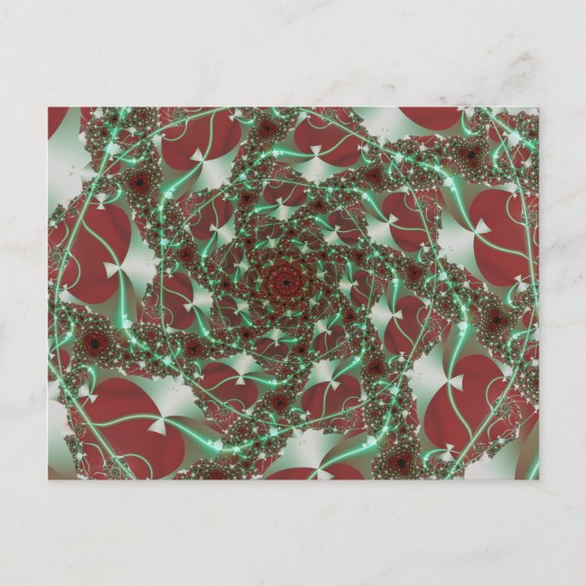 Carte Postale Rose | Art fractal rouge et vert (Devant)