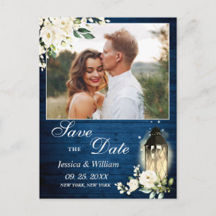 Carte Postale Rose blanche Bleu Bois photo mariage Enregistrer l