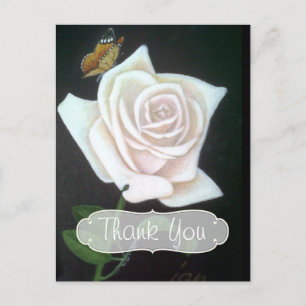 Carte Postale Rose Blanche et Papillon Merci