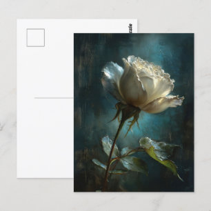 Carte Postale Rose blanche sur Arrière - plan peint Turquoise