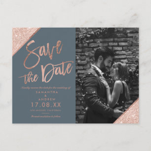 Carte Postale Rose bleu en or parties scintillant script photo e